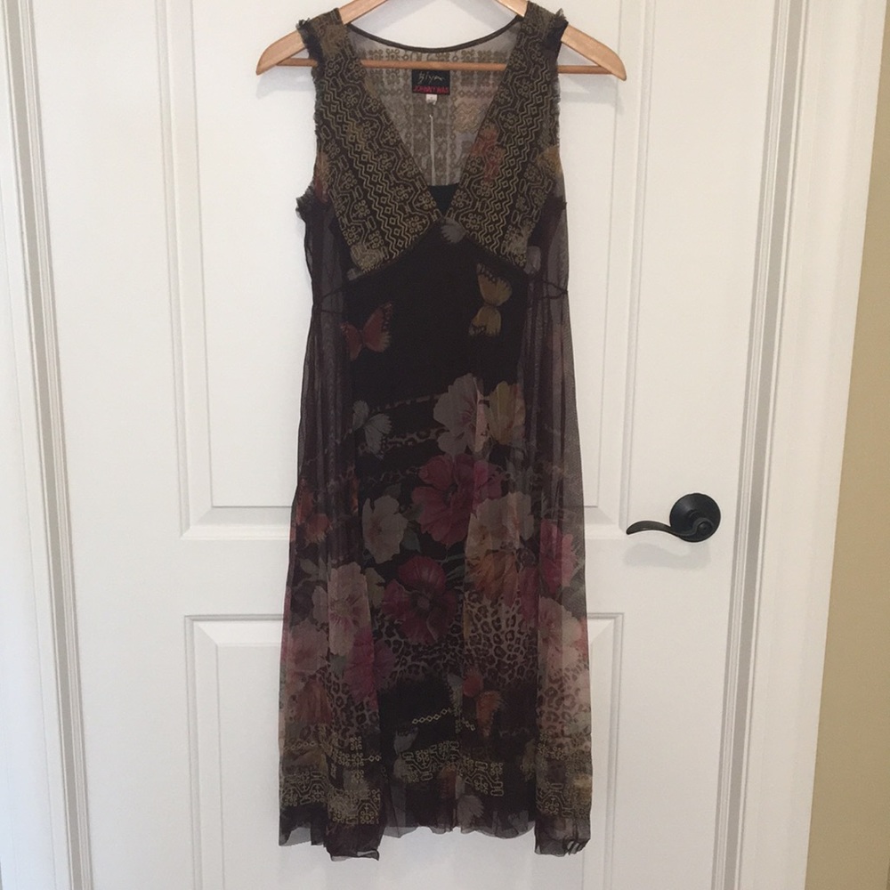 Johnny Was slip floral patterned overlay dress | S NWT